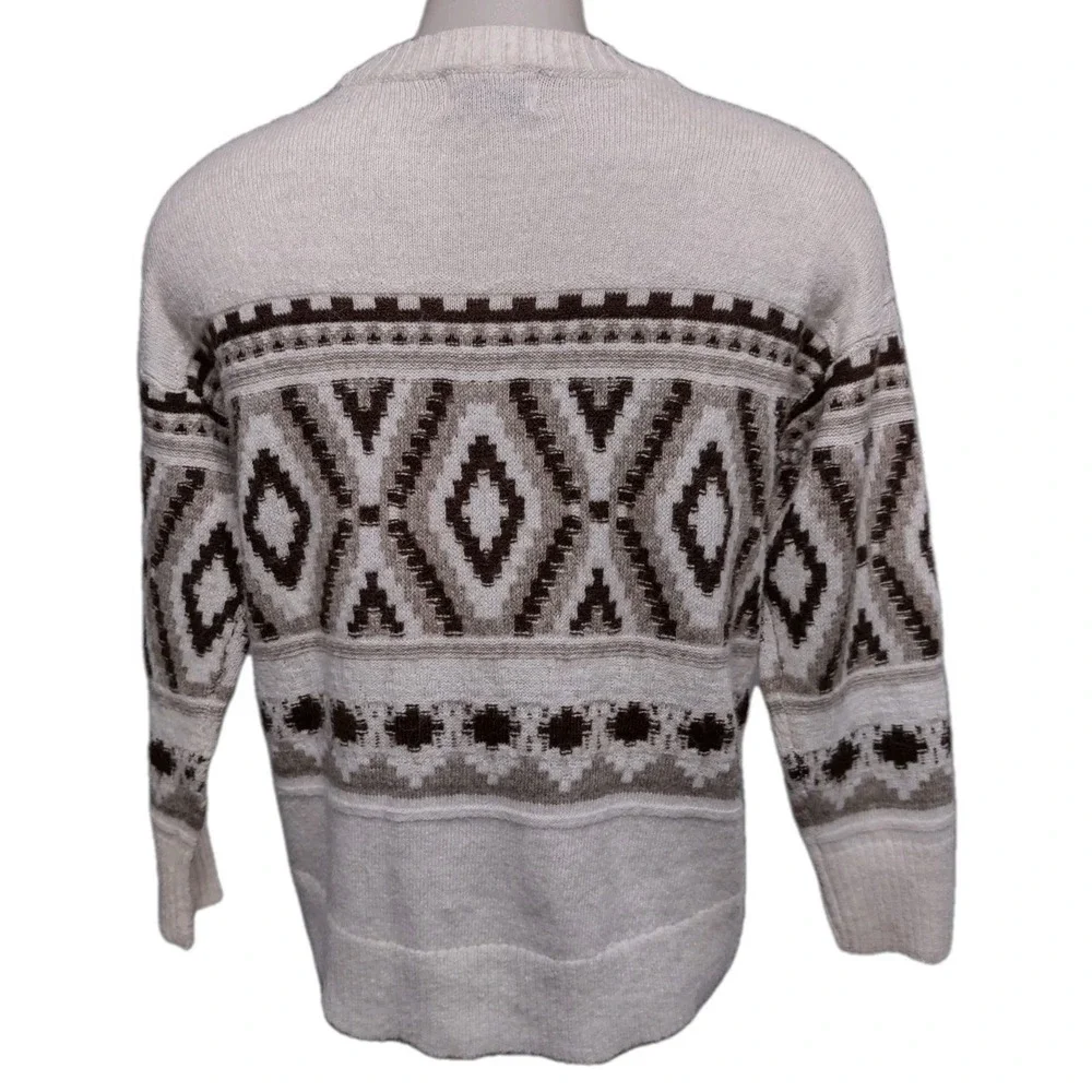 Old Navy Sweater Size M Mens Southwestern Boho Cabin Core Tan Geometric Crewneck